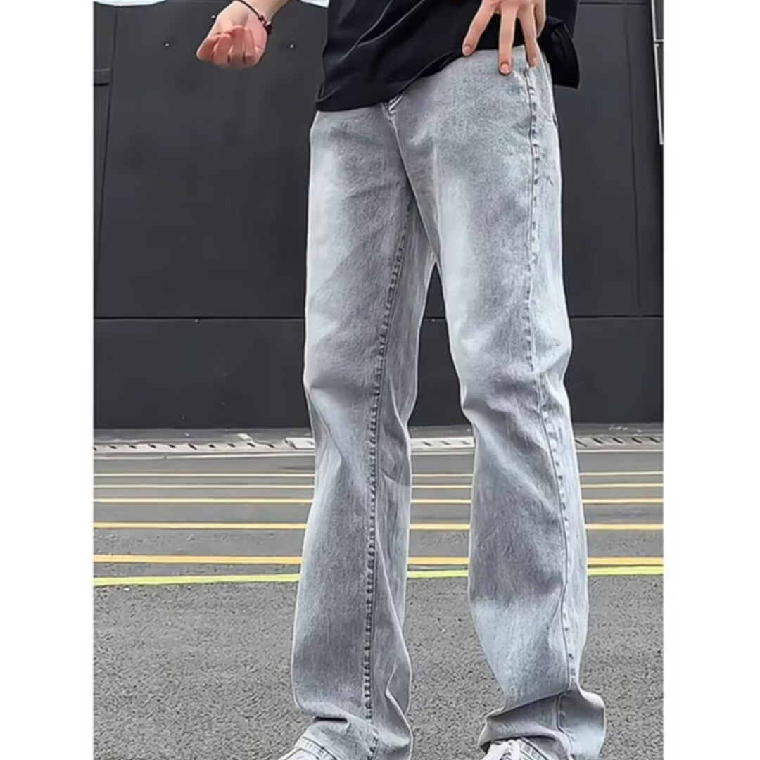 Estilo caliente estilo vibe casual cleanfit micro-cuerno pantalones vaqueros pequeños rectos de la calle alta de color sólido para hombres y mujeres