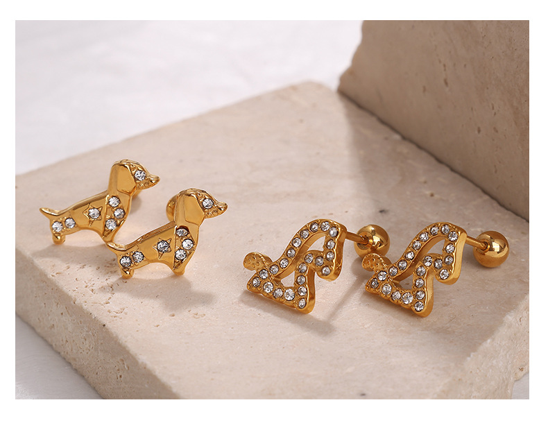 PVD Coated Gold Plating Process PVD Coated Real Gold Plated Animal Titanium Steel IG Style Cute Waterproof Non Tarnish Ear Studs