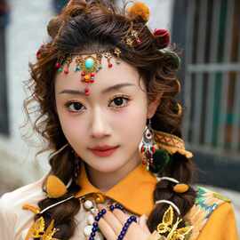 异域风合金花朵串珠吊坠额头链古风舞蹈发饰少数民族风旅拍头饰女