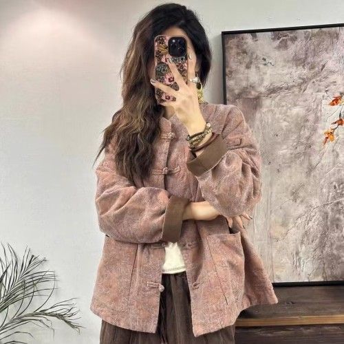 外贸大牌女装中国风复古提花棉服短外套冬季中式盘扣夹棉保暖棉衣|undefined