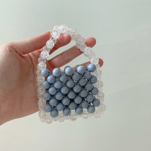 清新甜美小红书新款手工串珠蓝色亚克力拼接泡沫珠手提MINI小包