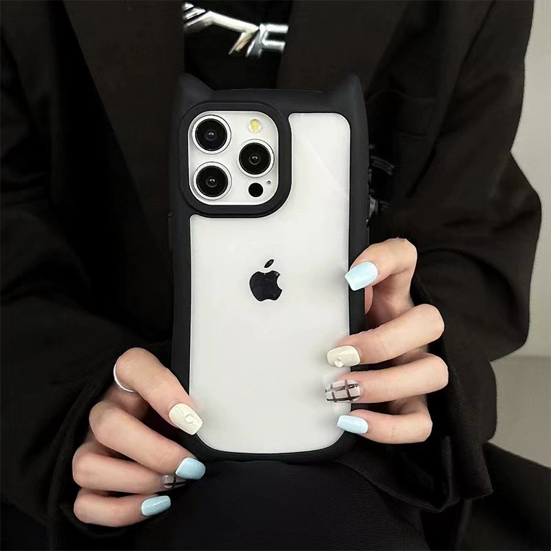 Чехол для телефона Apple iPhone 16/17 серии, защитный бампер с 3D ушками кота, ударопрочный