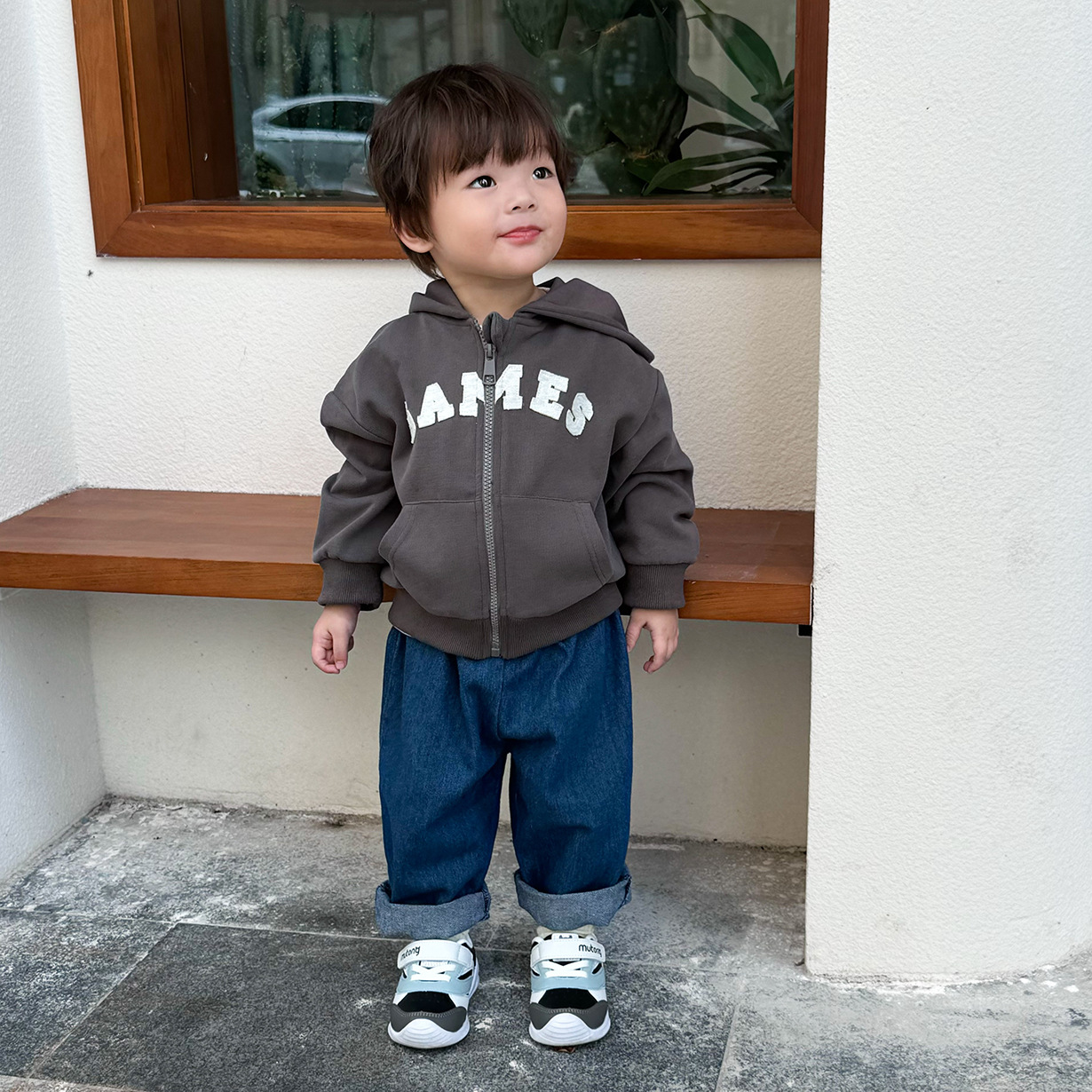 Autumn Clothing Children's Coat Padded Cloth Letter Boys and Girls Hooded Zipper Sweater Coat Loose Class A Children's Hoodie Casual