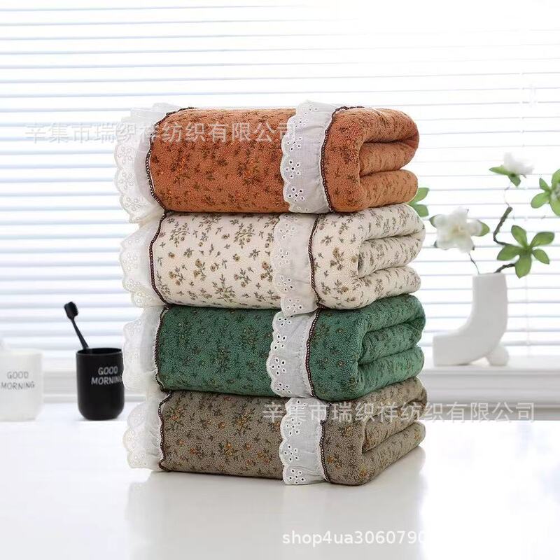 French-style floral towel, hair-drying cap, and bath towel three-piece set, coral fleece, absorbent, romantic pastoral style, soft and absorbent