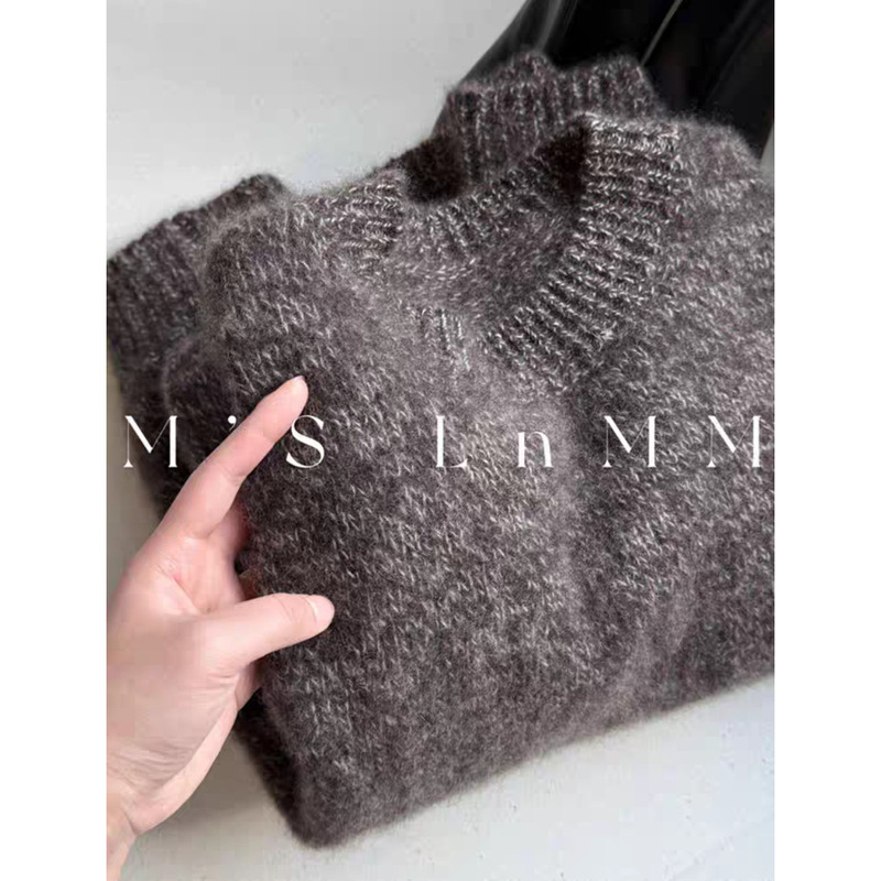 Highly Recommended! European-Style High-End Cashmere Coffee-Colored Sweater for Women, Thickened and Warm Pullover Knitwear for Autumn and Winter
