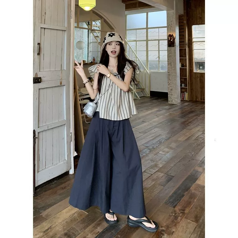 Небольшой свежий Мори Полосатые летающие рукава без рукавов рубашка женская летняя ленивая сладость