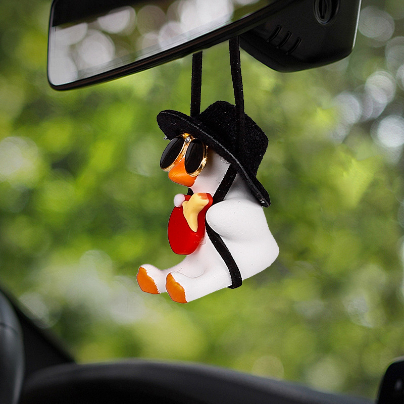 Swing Duck Pink Hat Duck Car Interior Pendant for Women, Popular Car Hanging Decoration for Rearview Mirror