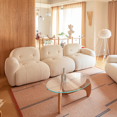 意式極簡羊羔絨中古沙發雙人北歐現代輕奢客廳單人豆腐塊沙發網紅