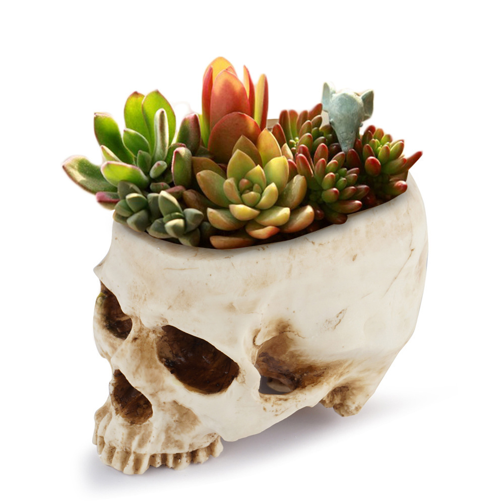 Home Decoration Resin Skull Movie Shooting Set Props Flower Pot Skull Halloween Pastoral Flower Pot