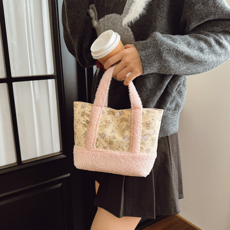 Bonito oso, bolso de hombro para niños y niñas, bolso de impresión de moda para bebés, bolso de mochila de peluche de otoño y invierno, bolso infantil de gran capacidad