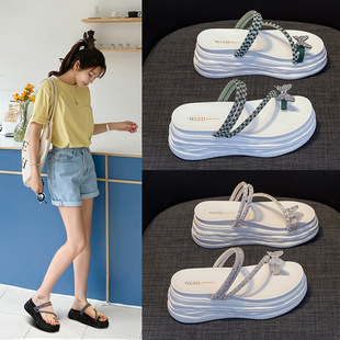 Wedge Thick-Soled Sandals for Women 2025 Summer New Style Pearl and Rhinestone Sandals Thick-Soled Waterproof Platform Versatile Platform Women's Shoes