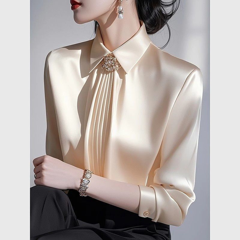 2026 Spring New Design, Niche French-Style, Light Luxury, Beautiful Champagne-Colored Acetate Shirt