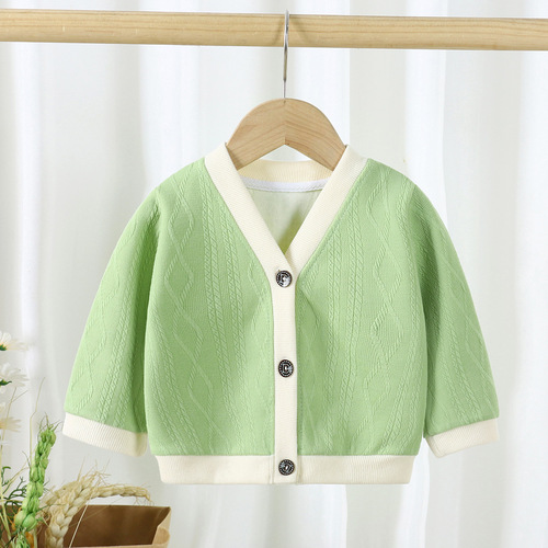 Children's Knitwear  Spring and Autumn V-Neck Cardigan Outerwear for Boys and Girls, Baby Long-Sleeved Top for Toddlers