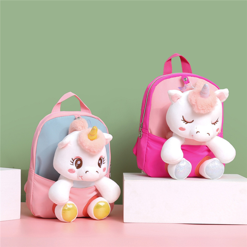 Mochila para niños nueva mochila de caballo de un solo hombre de dibujos animados de Kindergarten de peluche muñeca mochila de nylon ligero bolsa de moda