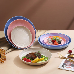 Cross-border Wheat Straw Plate Fruit Plate Household Plate Restaurant Plate Drop-resistant Plate Plastic Plate Tableware suit Wholesale