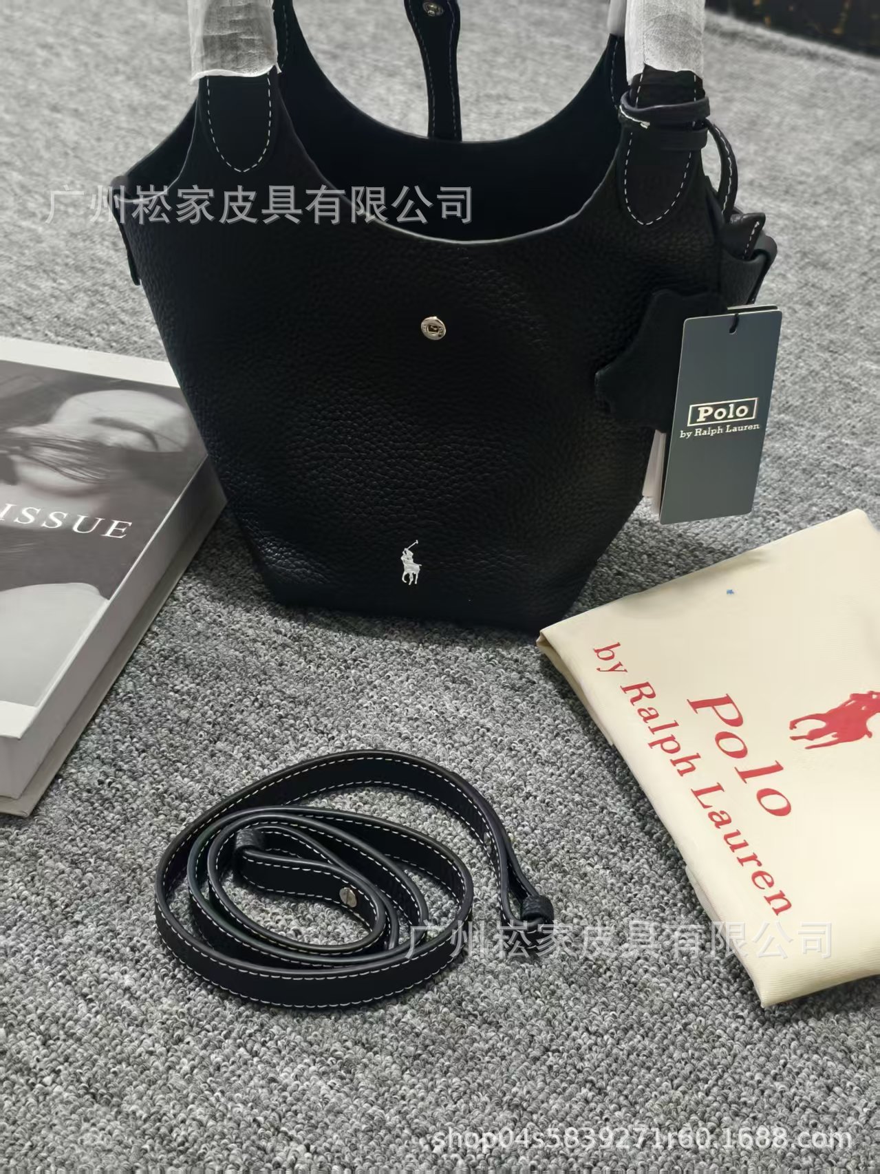Polo Bucket Bag Lychee Grain Top Layer Cowhide Shoulder Crossbody Tote Bag For Women - Thumbnail 8