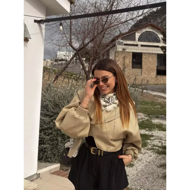 Chaqueta Corta de Manga Larga con Solapa de Poliéster, con Capucha y Bolsillos, para Uso Diario image 4