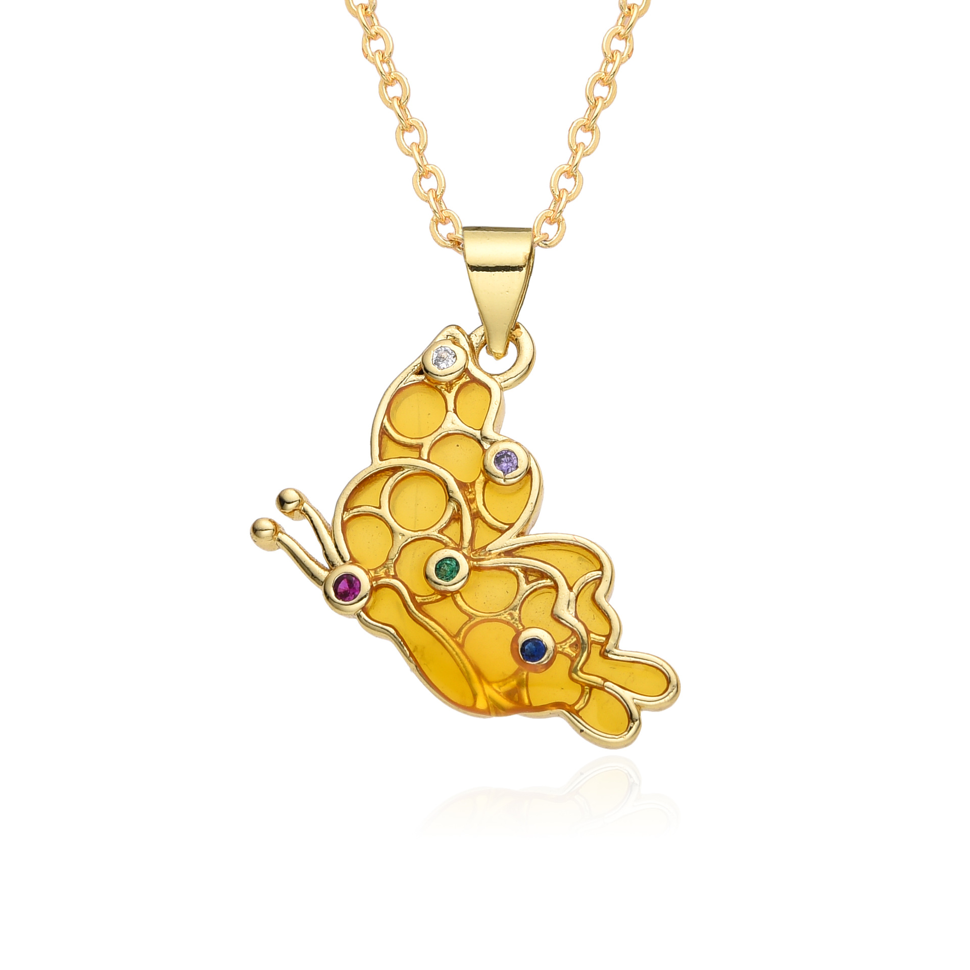 Pendant Necklace Classification Copper IG Style Simple Style Butterfly Enamel Plating Inlay Zircon Pendant Necklace
