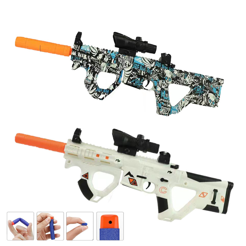 亚马逊跨境涂鸦电动水枪玩具P90连发射软弹儿童EVA弹户外减压玩具
