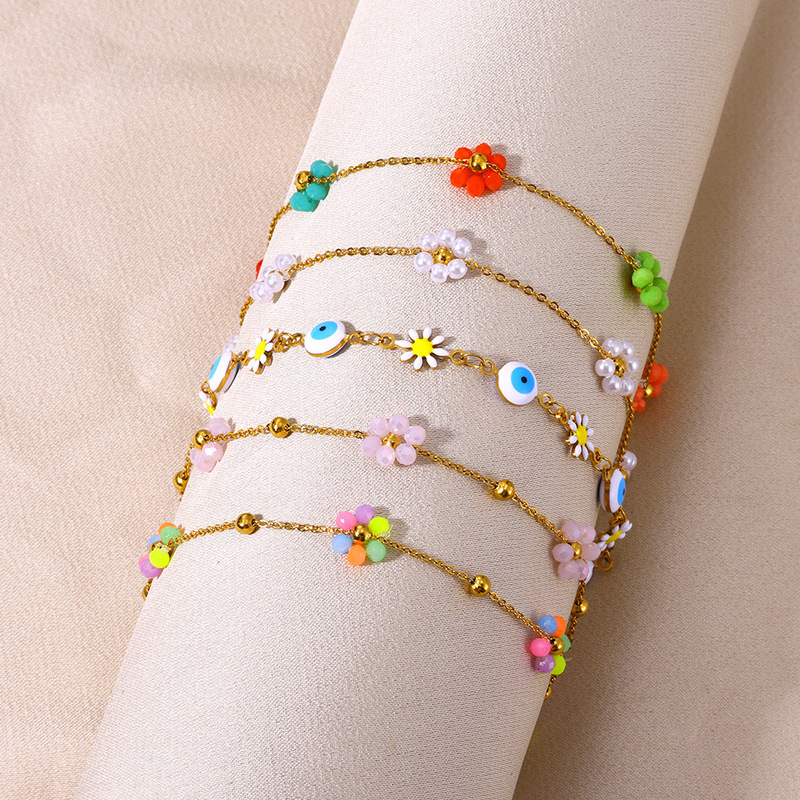 European and American new cute all-match flower anklet 18K gold stainless steel simple design devil's eye women's anklet