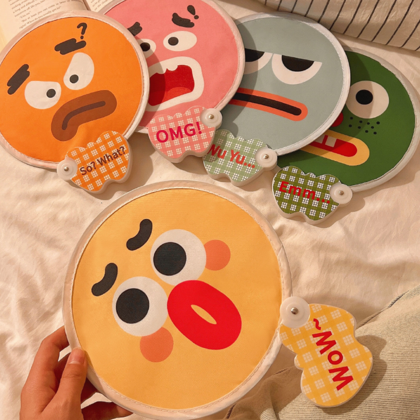 Cartoon double-sided summer foldable cute handheld children's round…