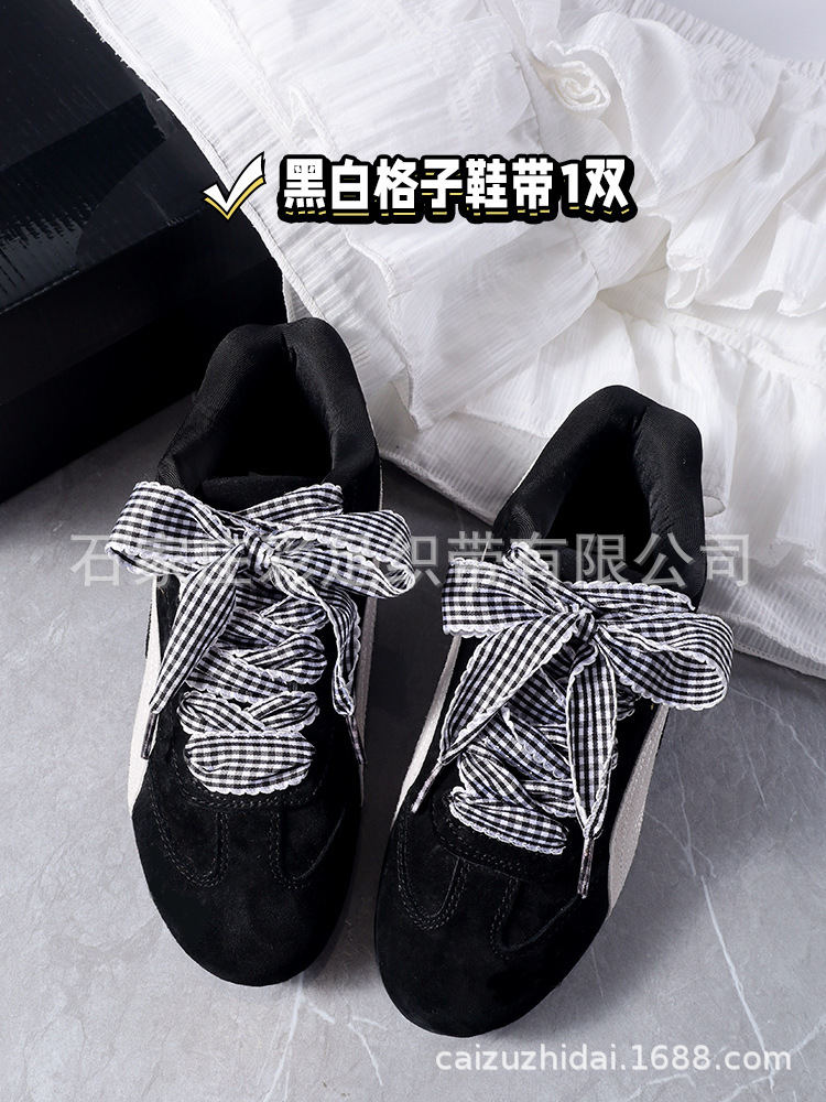 흑백 체크무늬 신발끈 1쌍