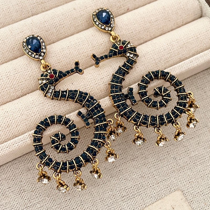中古Vintage复古高级感满钻海马流苏耳环轻奢气质耳饰女百搭耳钉|undefined