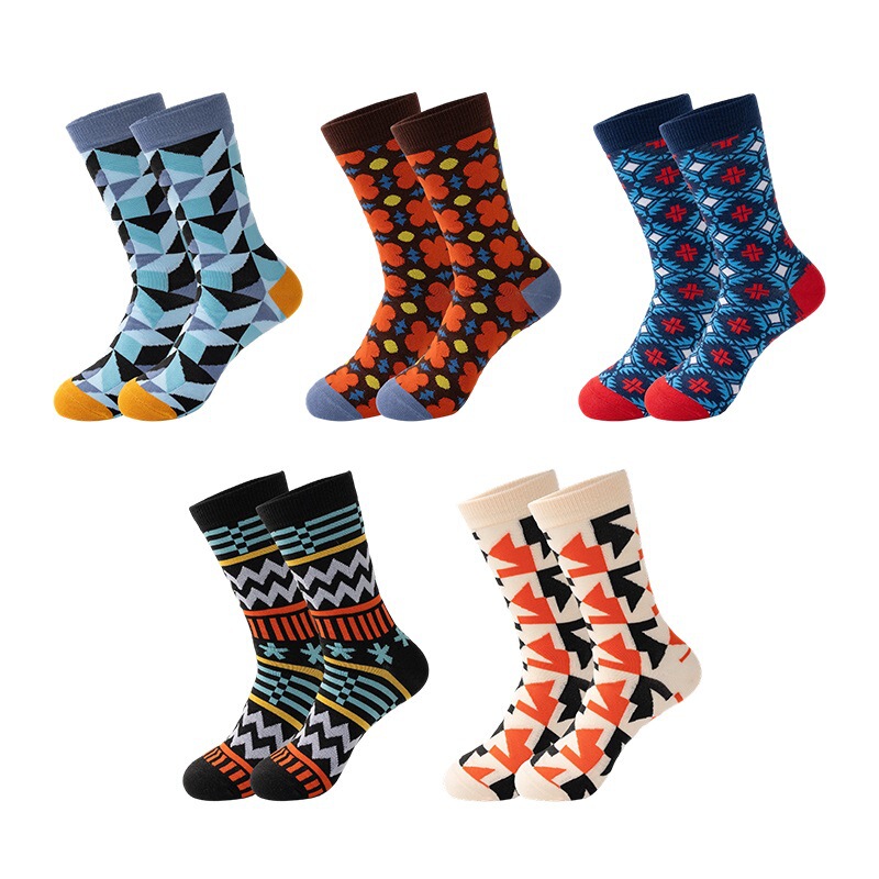 Amazon Cross-Border New Sports Socks Men's Mid-Calf Socks Autumn and Winter Casual Colorful Patchwork Hip-Hop European and American Style