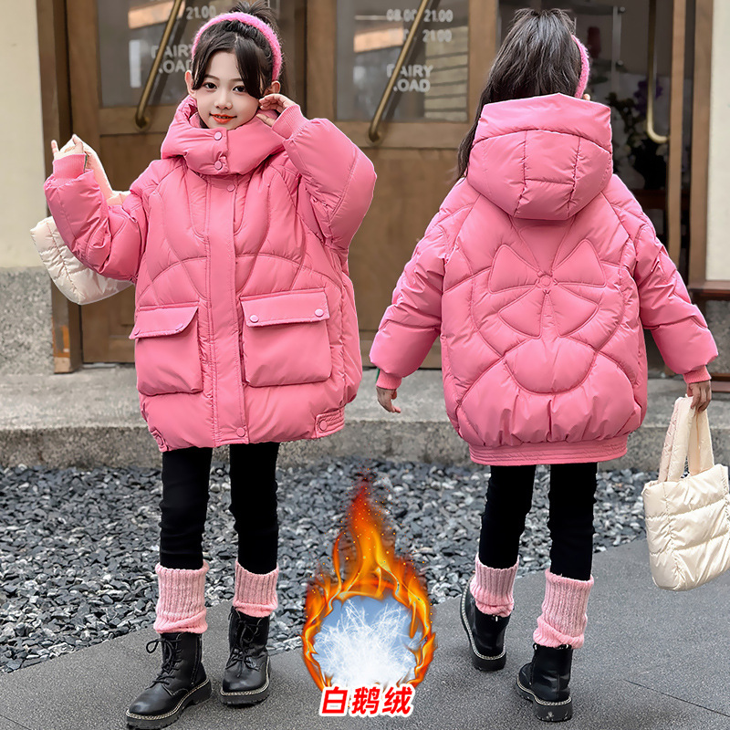 儿童白鹅绒女童冬装2024新款羽绒服大童装网红中长款秋冬大鹅外套