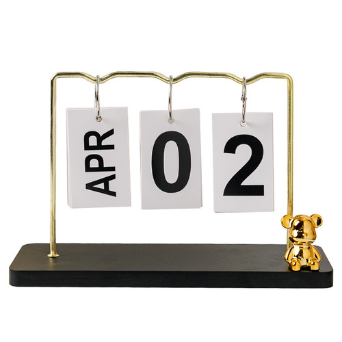 Creative and simple cute bear metal calendar ornament Living room entrance desk decoration page flip small desk calendar ornament