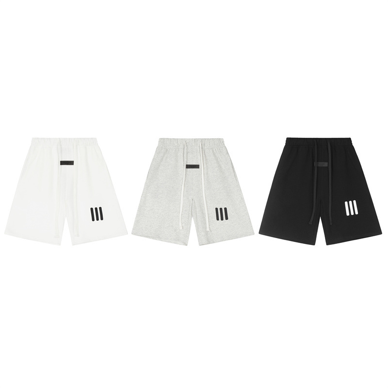 FOG ESSENTIALS de doble hilo, pantalones cortos de tres barras, marca de moda, estereoscópica, silicona, calles sueltas, pantalones de cinco puntos para hombres