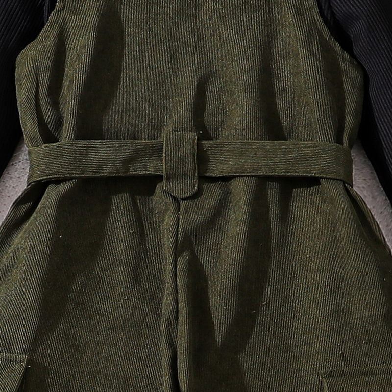 Girls' overalls set Korean version autumn and winter new item, mid size sleeved knitted sweater long pants two-piece_voghion.com