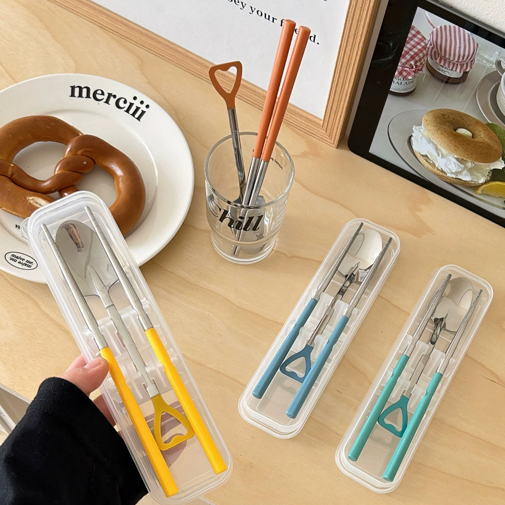 厨乐乐 Creative chopsticks, set stainless steel for students, travel handheld tableware