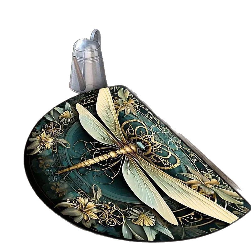 Felpudo semicircular con diseño floral transfronterizo para puerta de entrada, baño, absorbente de agua y resistente a la suciedad, 3D._voghion.com