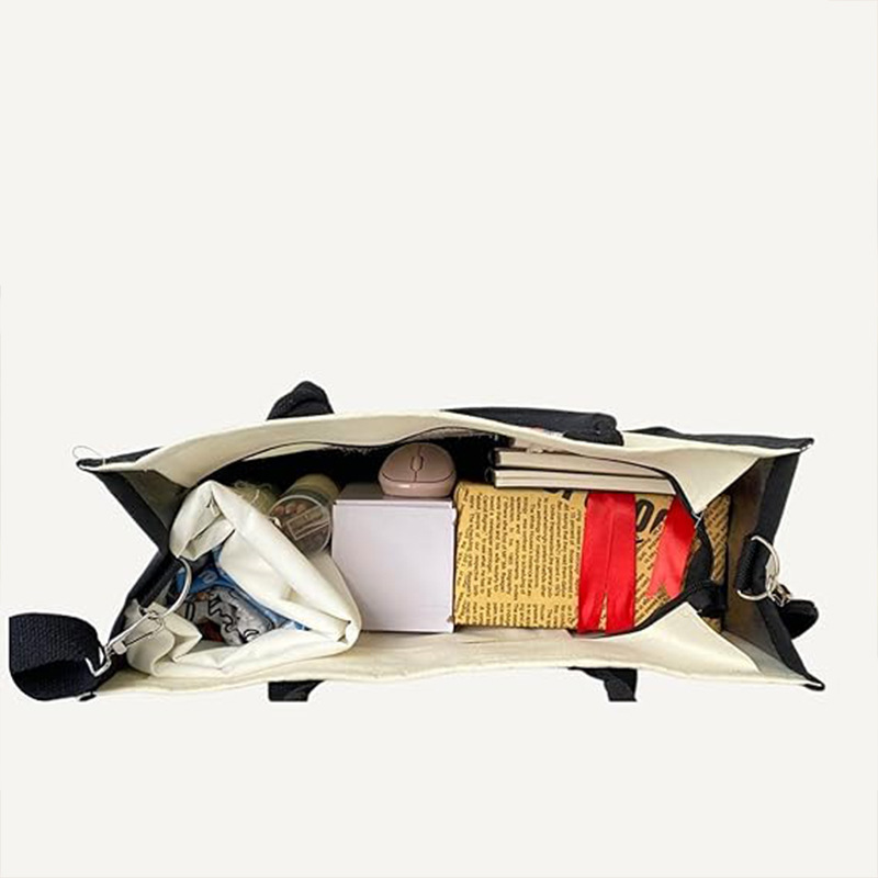 Bolso Tote con estampado de patrón de impresión de moda de color de contraste transfronterizo Bolso de hombro doble en blanco y negro de gran capacidad Arte de alta gama