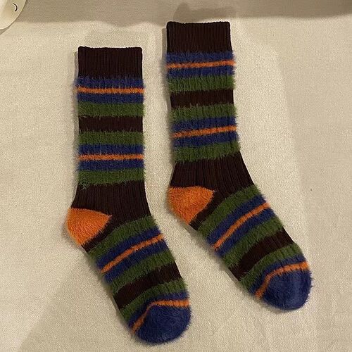 Winter Thick Knit Plaid Colorful Fleece Socks Ins Mink Fleece Outer Warming Mid-Calf Socks Women Home Long Socks