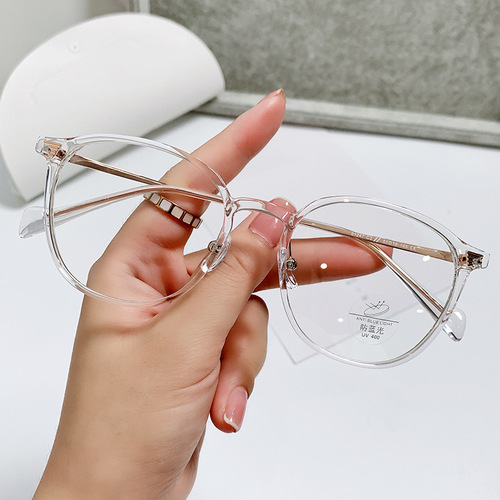 New Retro TR Anti-Blue Light Glasses Women's Fashion Internet Celebrity Street Photography Plain Glasses Frame Flat Mirrors 01247