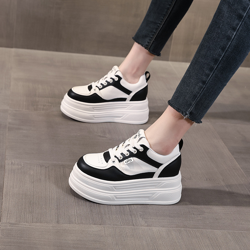 Giày sneaker nữ đế dày tăng chiều cao 8 cm phong cách platform — đen