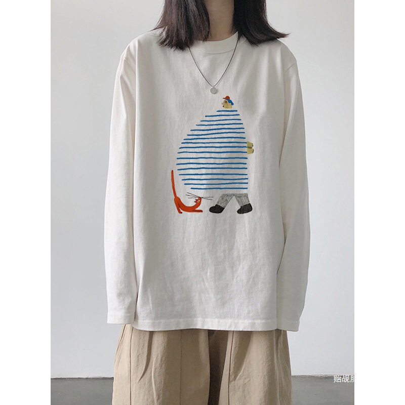 White Heavyweight Long-Sleeve T-Shirt for Women, 2026 Autumn and Winter Sweatshirt, Layered Inner Top, Loose Autumn Base Shirt White Heavyweight Long-Sleeve T-Shirt for Women, 2026 Autumn and Winter Sweatshirt, Layered Inner Top, Loose Autumn Base Shirt