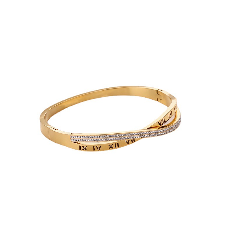 Venta en caliente comercio electrónico transfronterizo venta en caliente de diamantes romanos de titanio de acero brazaletes de titanio de oro no desvanecer joyas al por mayor en stock