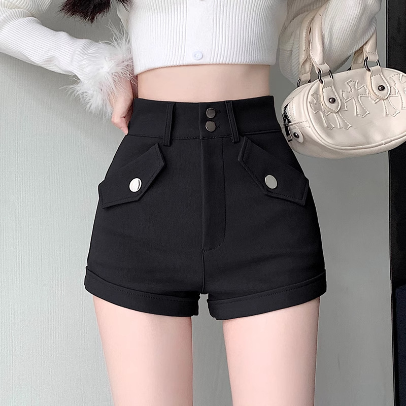 Black Rivet Casual Shorts for Women Summer American Hot Girl High Waist Slim Straight Pants Black Rivet Casual Shorts for Women Summer American Hot Girl High Waist Slim Straight Pants