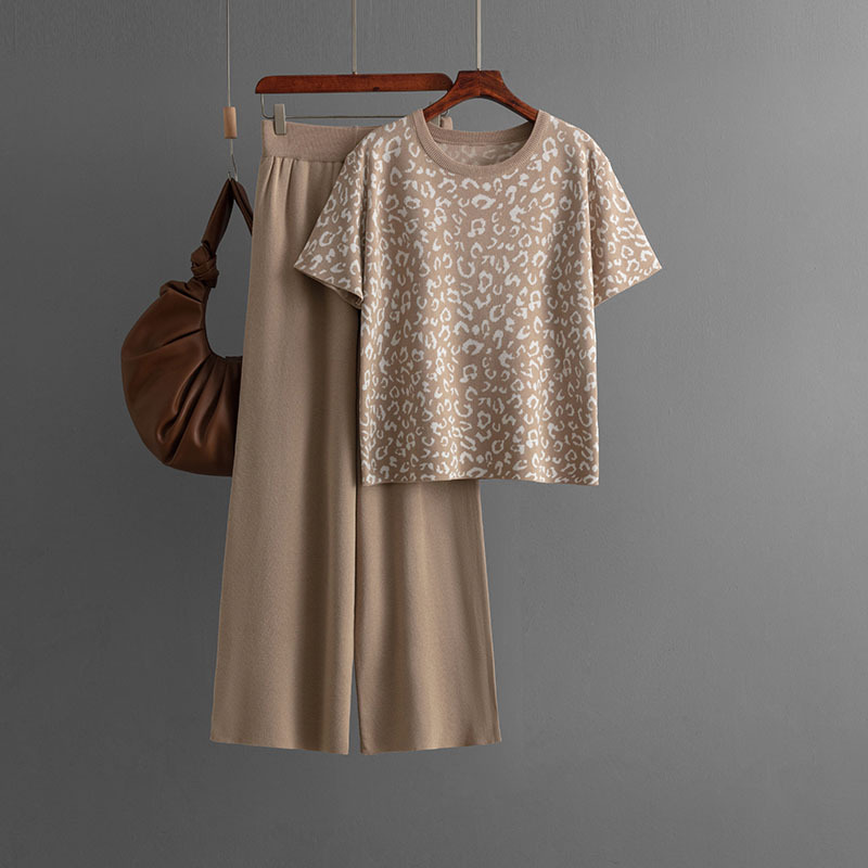637g Weight Short Sleeve Sleeve Length Viscose fiber Fabric Type Pant Co-ord Set Sets Type 2 Pieces Set Quantity Daily Occasion Round Neck Neckline Loose Fit Type Leopard Pattern Summer, Spring Season Women's Gender Jacquard Design Casual Style Daily Women's Casual Leopard Viscose Fiber Jacquard Pant Co-ord Set Pants Sets 8