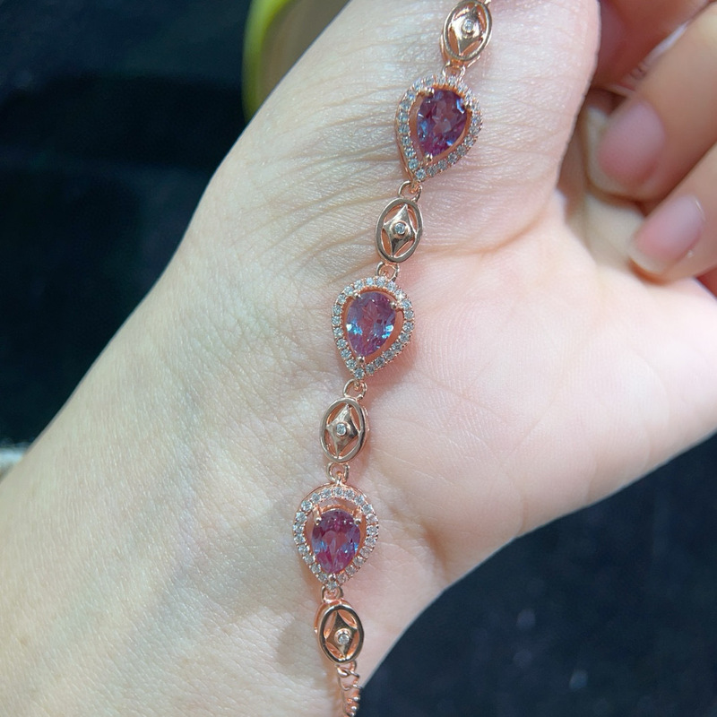 Sterling silver inlaid laboratory cultivation Alexander bracelet ladies main stone 5x 7mm factory direct factory direct sales