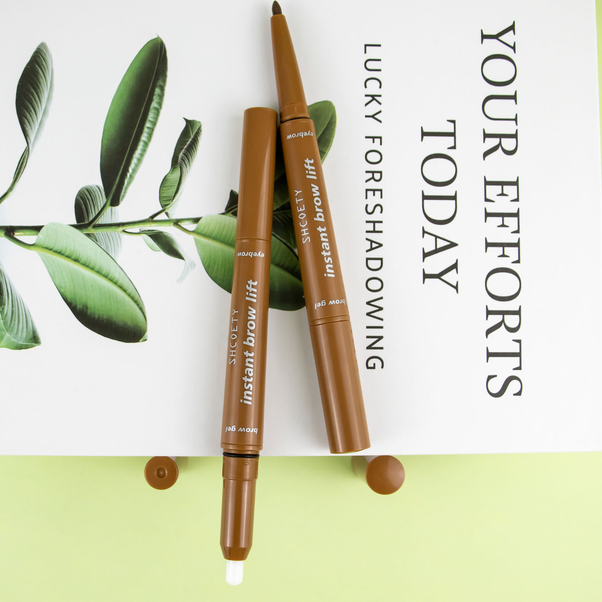 SHCOETY dual-head eyebrow pencil with eyebrow glue, automatic rotation, waterproof, non-fading, natural and long-lasting eyebrow dye, 4-color cross-border undefined