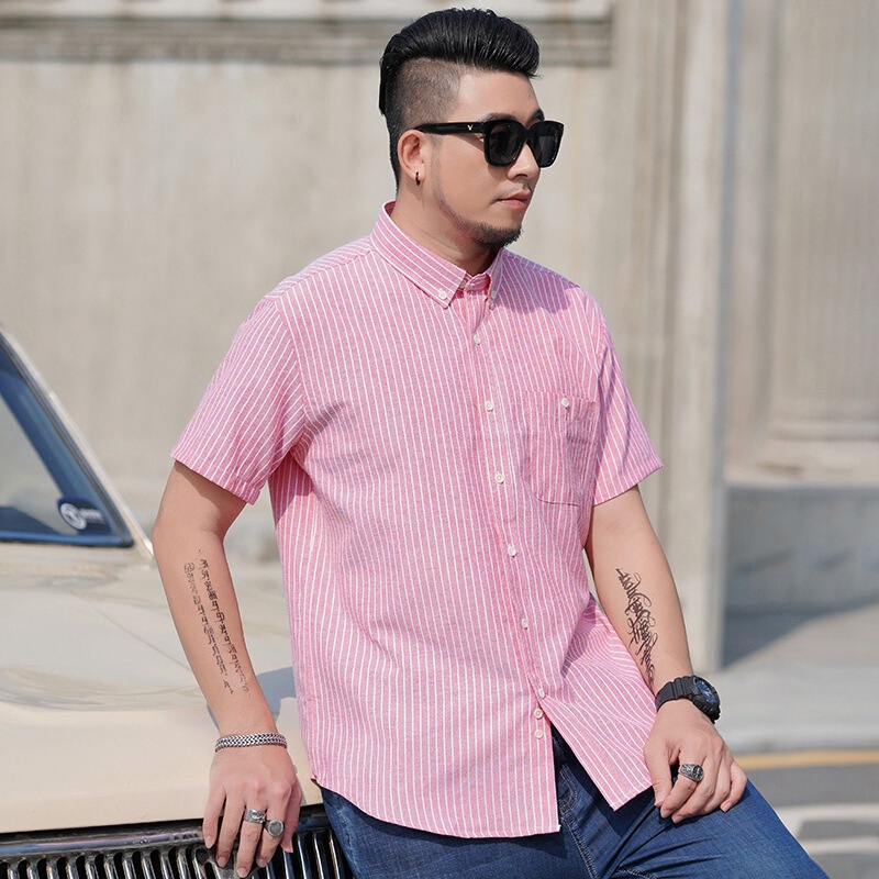 Plus-Size Men's New Summer Short-Sleeve Shirt, Business Striped Pointed Collar Shirt for Big Guys, Amazon Aliexpress Plus-Size Men's New Summer Short-Sleeve Shirt, Business Striped Pointed Collar Shirt for Big Guys, Amazon Aliexpress