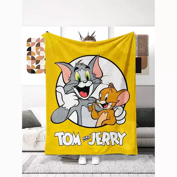 Tom and Jerry Flannel Blanket, Cute and Personalized, Dormitory Cartoon Throw Blanket, Office Sofa Bedroom Blanket, Soft