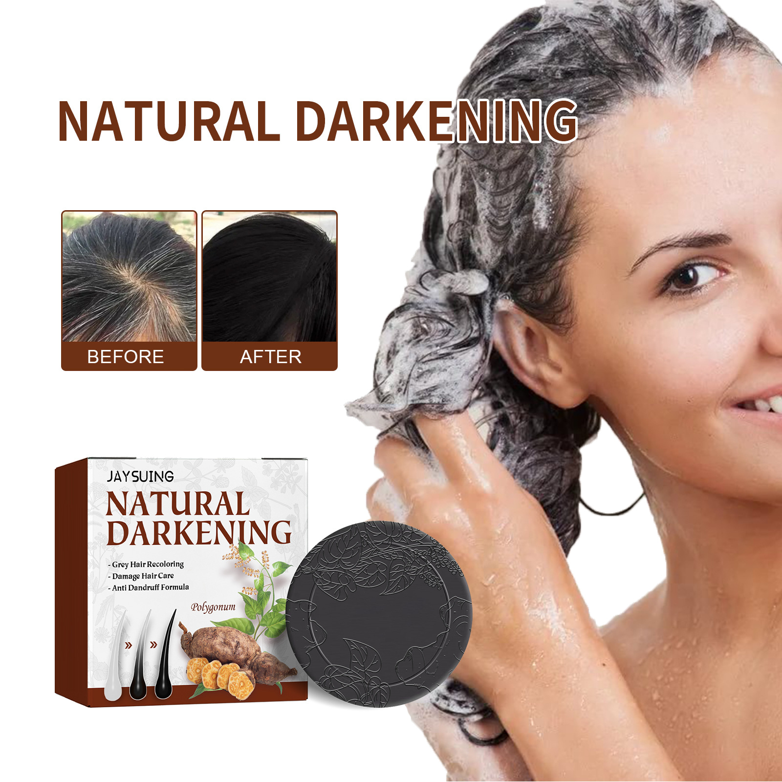 Jaysuing Polygonum Multiflorum Hair Shampoo Soap, Soothes Hair Color, Makes Hair Smooth and Docile, Fresh Hair Care Shampoo Soap