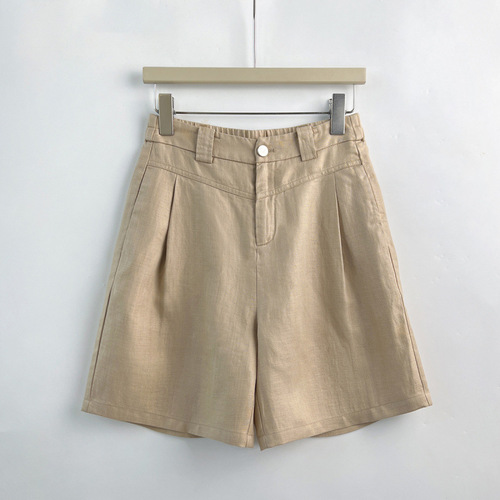 Plus-size women's silk and linen casual shorts 2025 summer thin breathable high-waisted slimming five-finger straight-leg pants