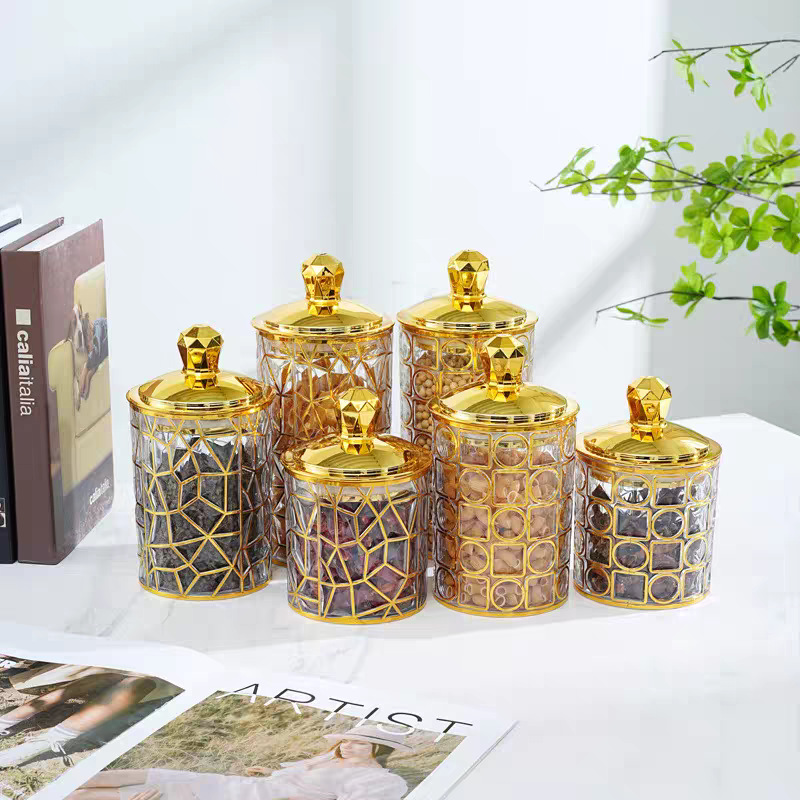 Golden Lidded Storage Jar Household Kitchen Food Storage Storage Jar Tangerine Peel Coffee Tea Moisture-Proof Sealed Jar