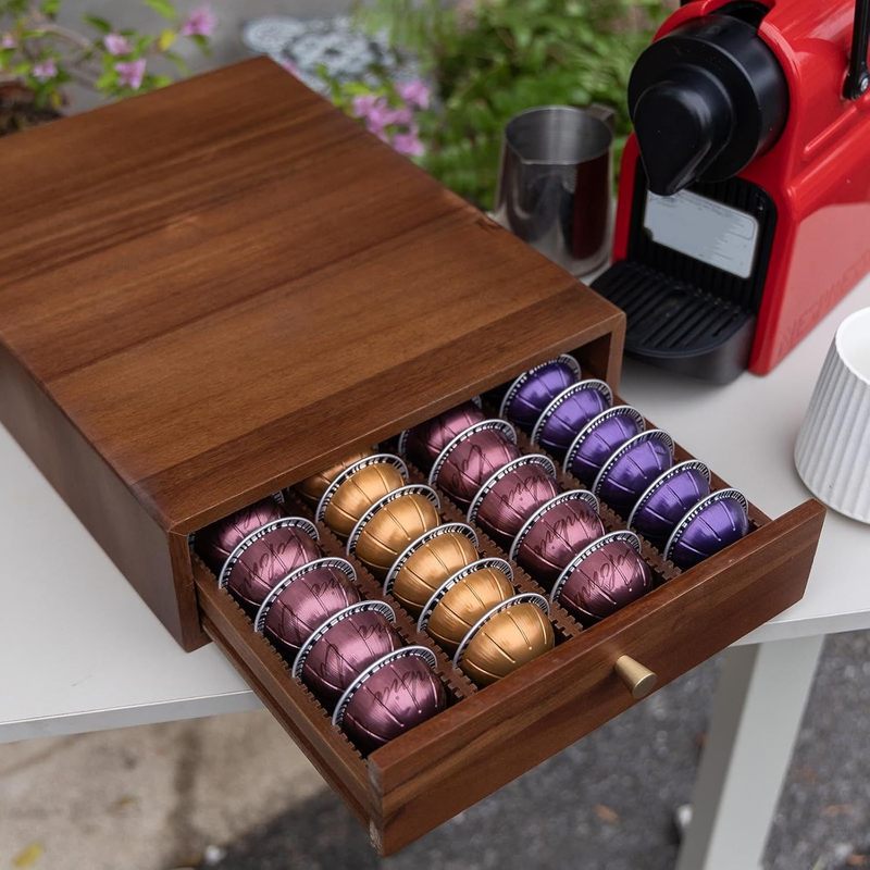 Cross-Border New Wooden Storage Box Drawer Retractable Coffee Capsule Storage Storage Box Kitchen Tableware Organizing Box Cross-Border New Wooden Storage Box Drawer Retractable Coffee Capsule Storage Storage Box Kitchen Tableware Organizing Box